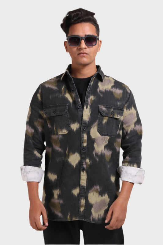 Xkind Light Green Printed Denim Shacket