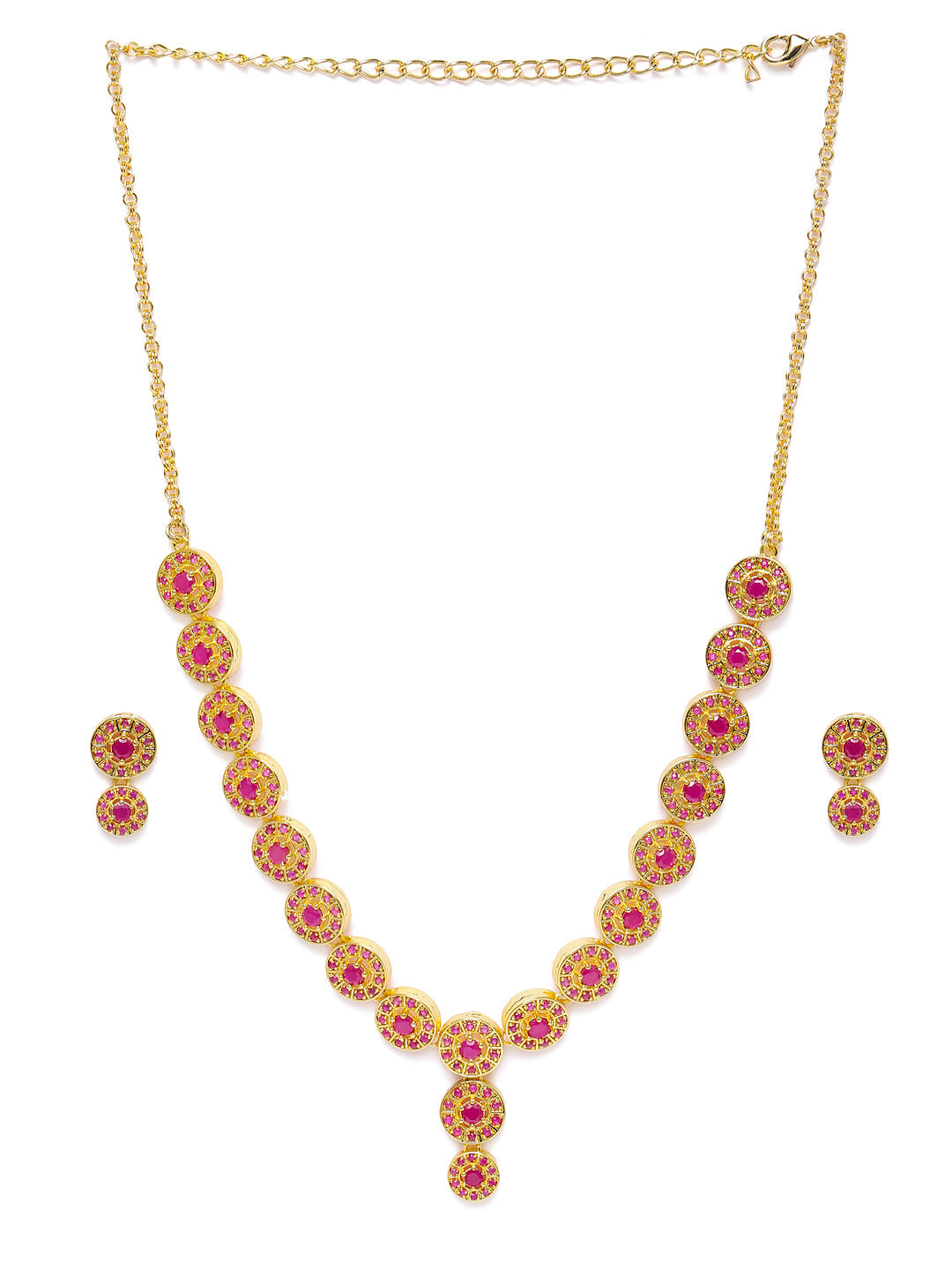 Zaveri Pearls Pink Gold-Polished Cubic Zirconia Studded Jewellery Set