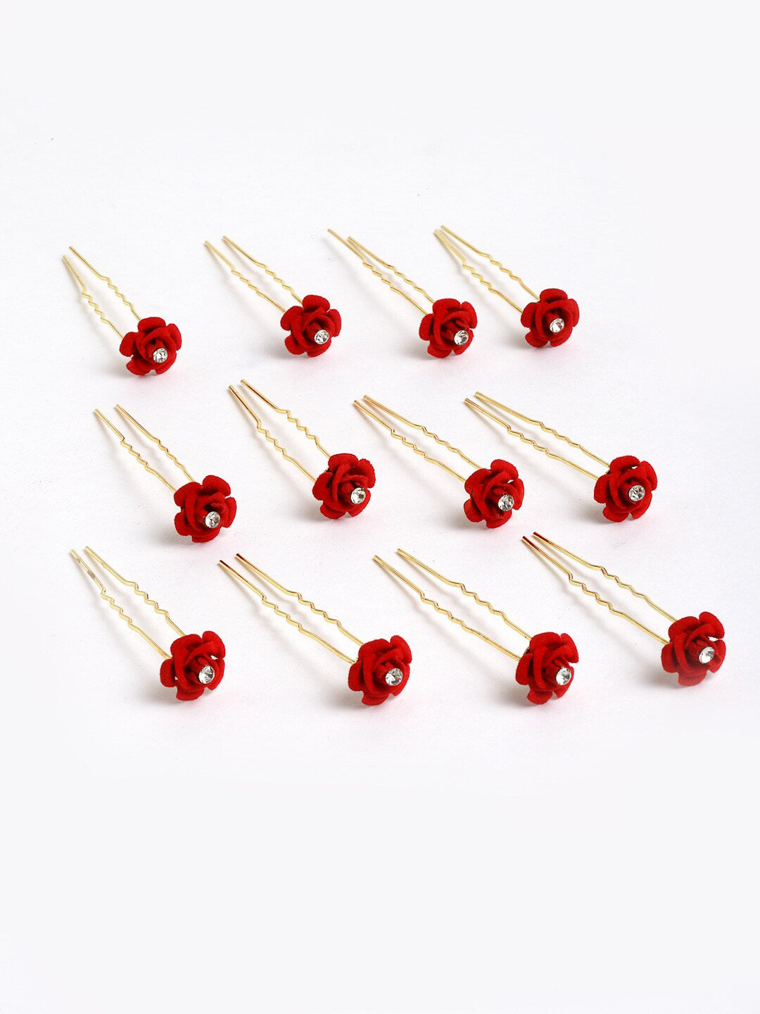 Panash Women Gold-Toned & Red Rose Embellished U Pins