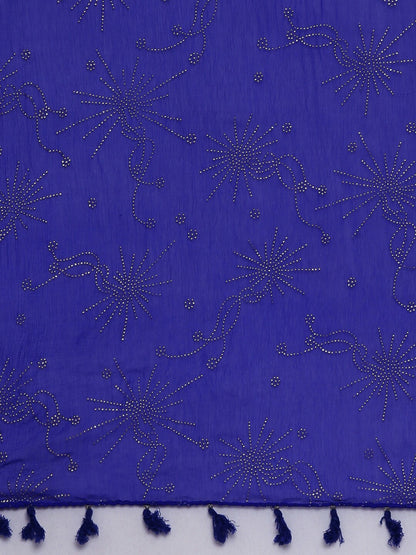 Souchii Blue Foil Printed Handcrafted Dupatta