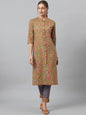 Aks Floral Printed Mandarin Collar Regular Pure Cotton Kurta With Trousers
