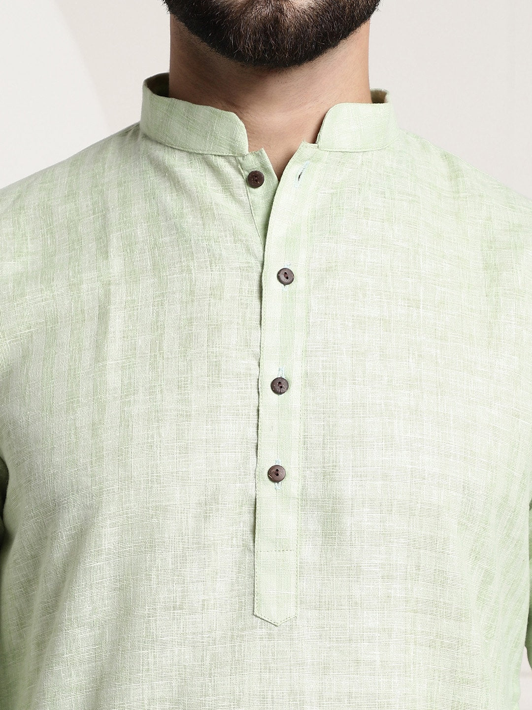 Sojanya Men Green Dobby Checked Straight Kurta