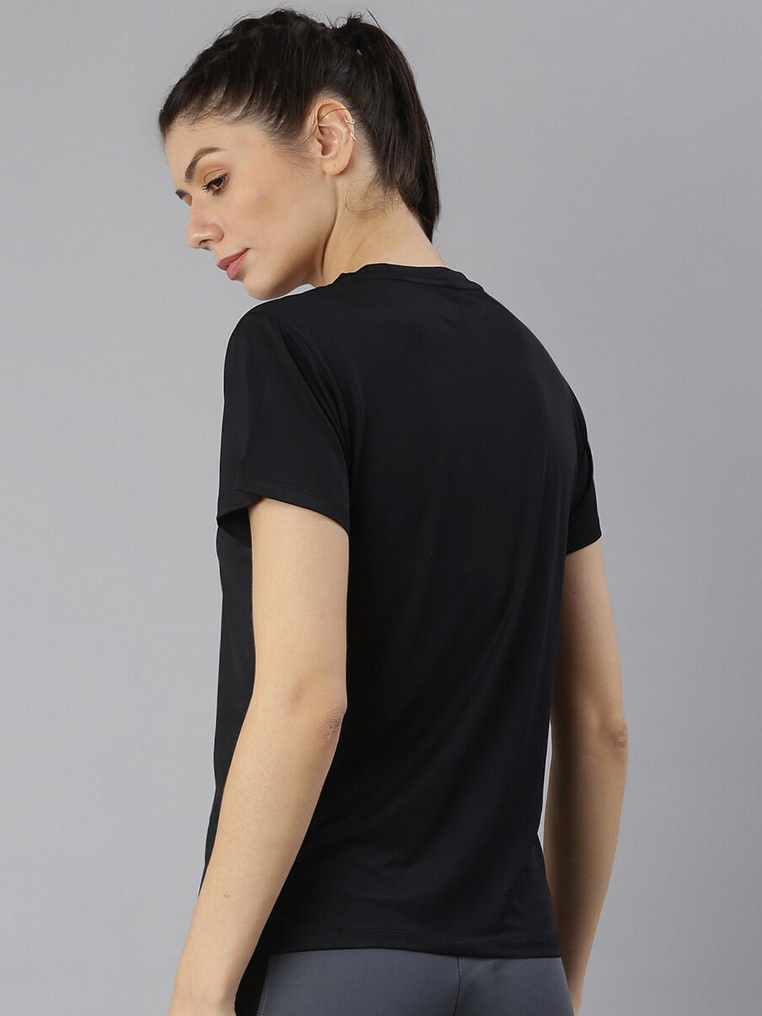 MKH Women Black Typography Dri-FIT Polyester Round Neck Sports T-shirt