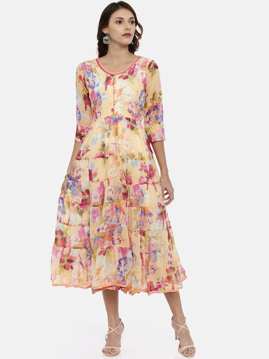 Souchii Multicoloured Floral Print Fit and Flare Dress