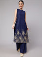 Aks Paisley Embroidered Band Collar Kurta with Palazzos