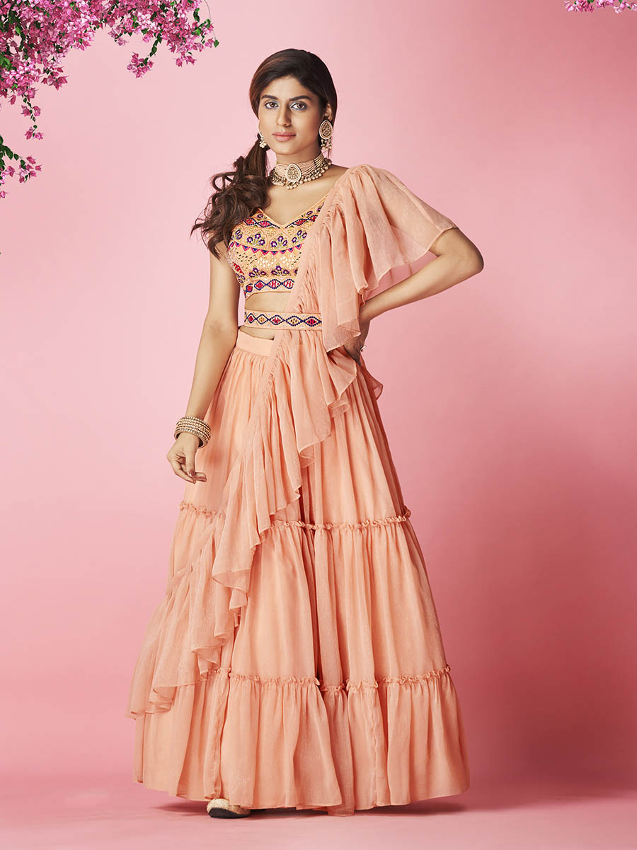 Myra Peach Art Silk Designer Lehenga