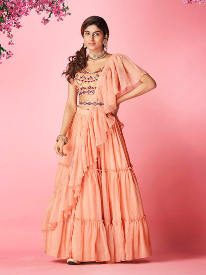 Myra Peach Art Silk Designer Lehenga