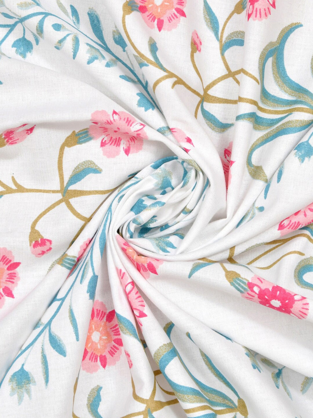 haus & kinder Blossoms Pink & White 186 TC Cotton Queen Bedsheet With 2 Pillow Covers