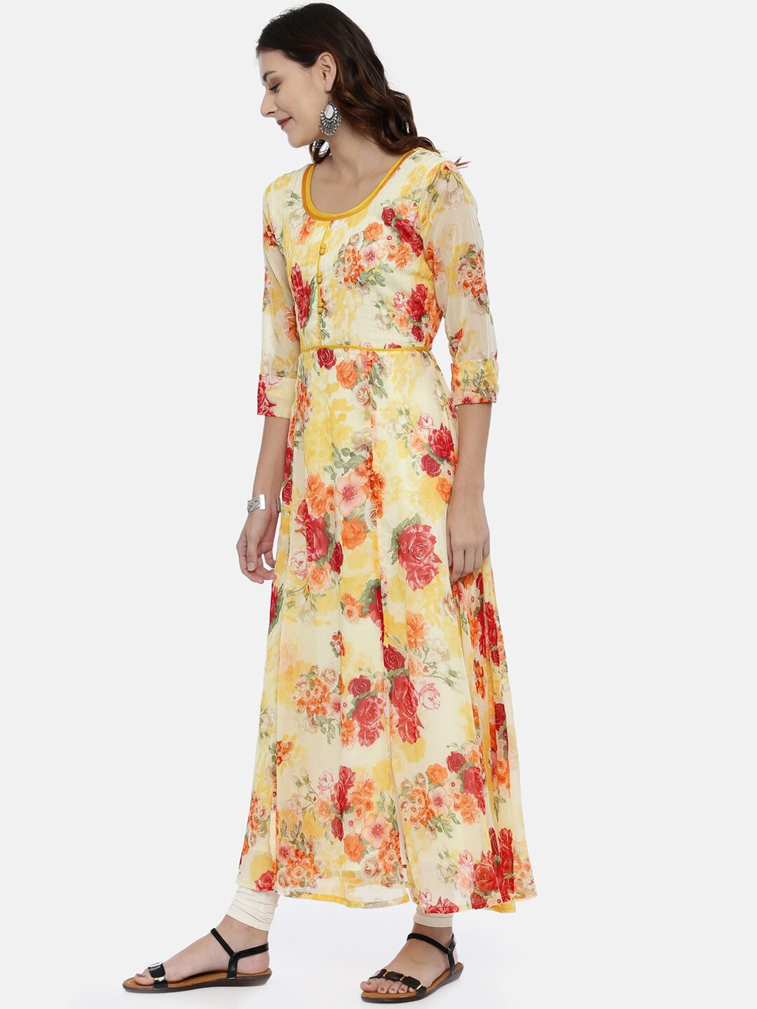 Souchii Yellow Printed A-Line Kurta