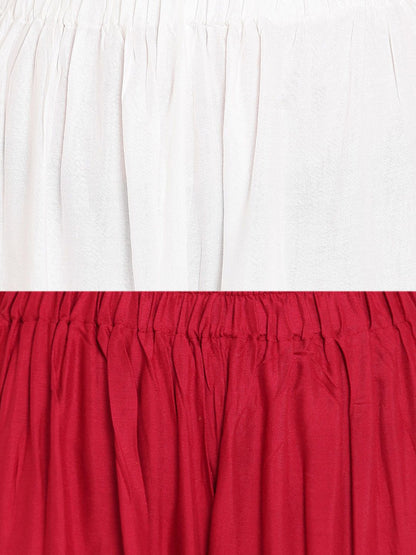 TAG 7 Women Set of 2 White & Red Solid Flared Palazzos