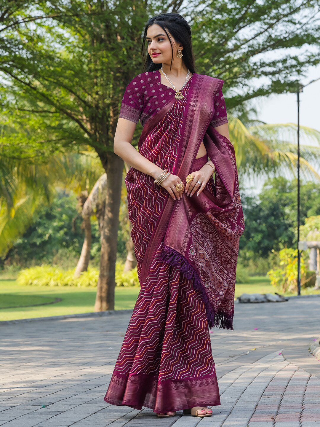 Tikhi Imli Leheriya Printed Zari Ready to Wear Saree