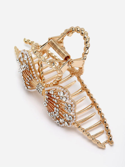 Panash Gold-Toned & White Embellished Claw Clip