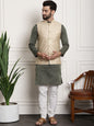 Sojanya Woven Design Mandarin Collar Kurta with Churidar & Nehru Jacket