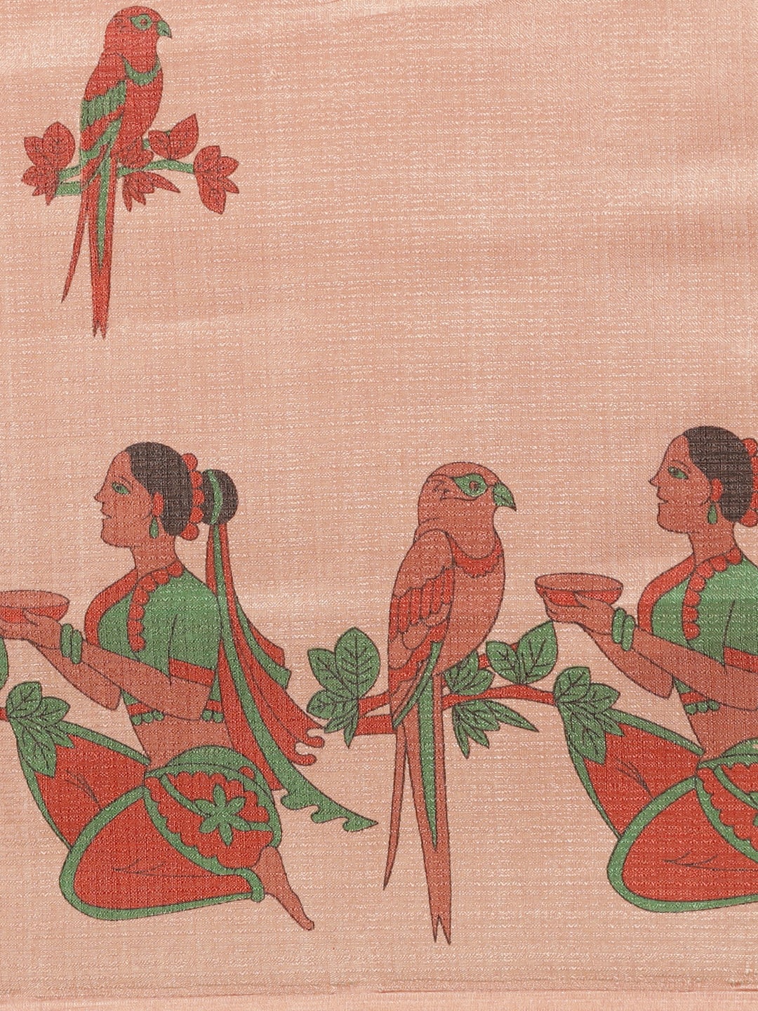Saree Mall Peach-Coloured & Red Printed Saree