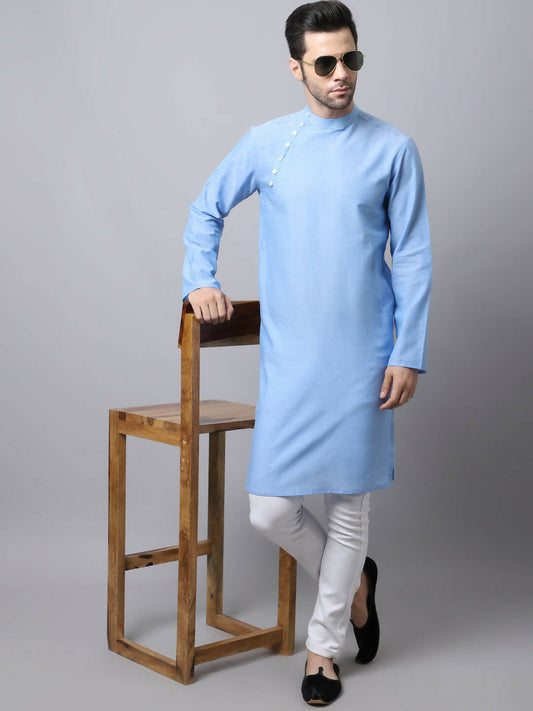 Even Apparels Blue Pure Cotton Men's Kurta With Side Placket (MMS503)