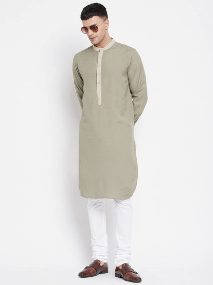 Even Apparels Green Pure Cotton Men's Kurta With Contrast Collar And Placket