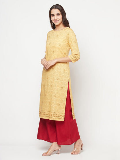 Aniyah Rayon Digital Screen Printed Golden Beige Straight Kurta