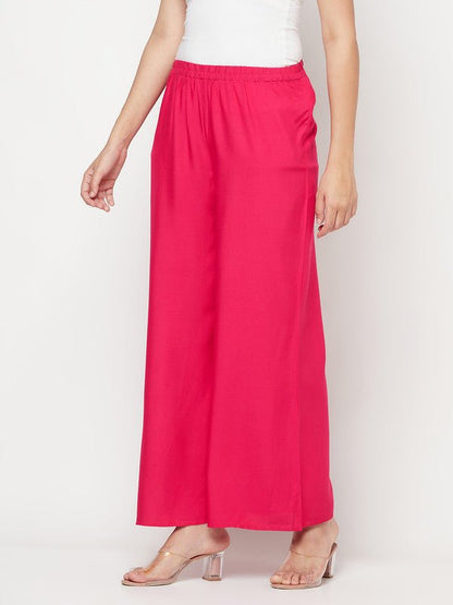 Aniyah Fuchsia Color Rayon Flared Slip-On Palazzo