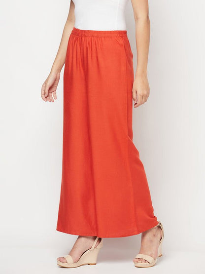 Aniyah Rayon Flared Slip-On Rust Color Palazzo