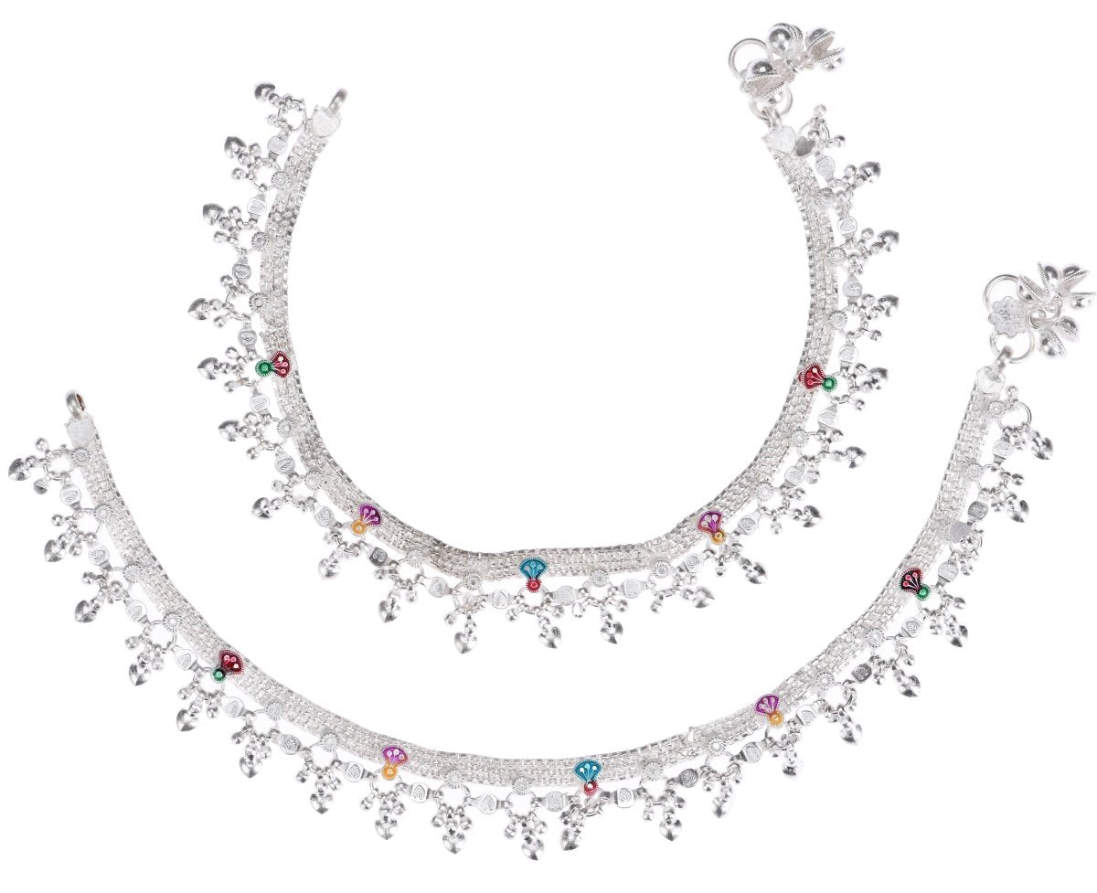 AanyaCentric Silver Plated White Metal Payal Indian Traditional Ethnic Fashion Imitation Jewellery Foot Chain