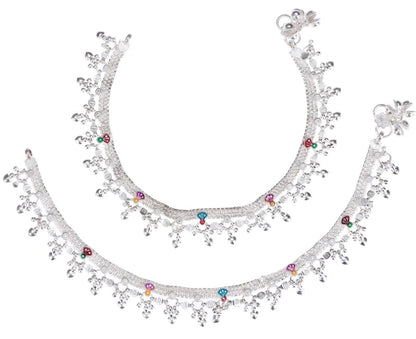 AanyaCentric Silver Plated White Metal Payal Indian Traditional Ethnic Fashion Imitation Jewellery Foot Chain