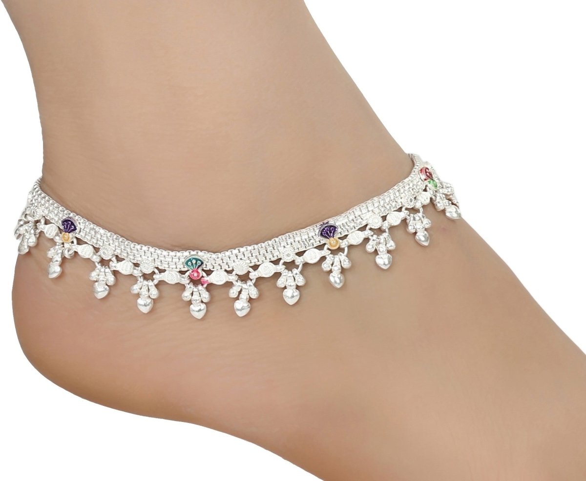 AanyaCentric Silver Plated White Metal Payal Indian Traditional Ethnic Fashion Imitation Jewellery Foot Chain