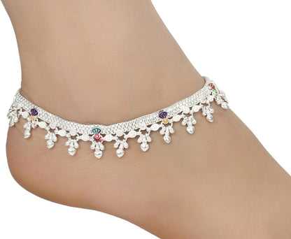 AanyaCentric Silver Plated White Metal Payal Indian Traditional Ethnic Fashion Imitation Jewellery Foot Chain