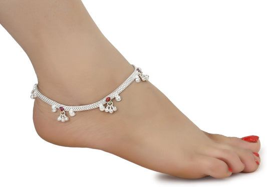 AanyaCentric Silver Plated White Metal Payal Indian Traditional Ethnic Fashion Imitation Jewellery Foot Chain
