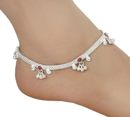 AanyaCentric Silver Plated White Metal Payal Indian Traditional Ethnic Fashion Imitation Jewellery Foot Chain
