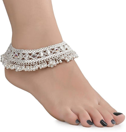 AanyaCentric Silver Plated White Metal Payal Indian Traditional Ethnic Fashion Imitation Jewellery Foot Chain