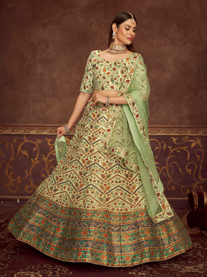 Myra Mint Green Art Silk Embroidered Designer Lehenga