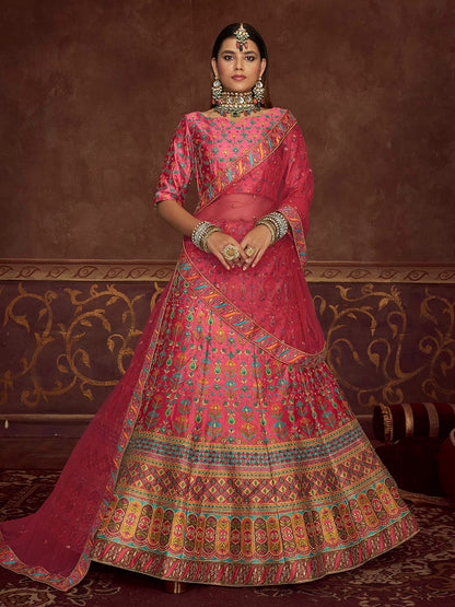Myra Pink Art Silk Embroidered Designer Lehenga