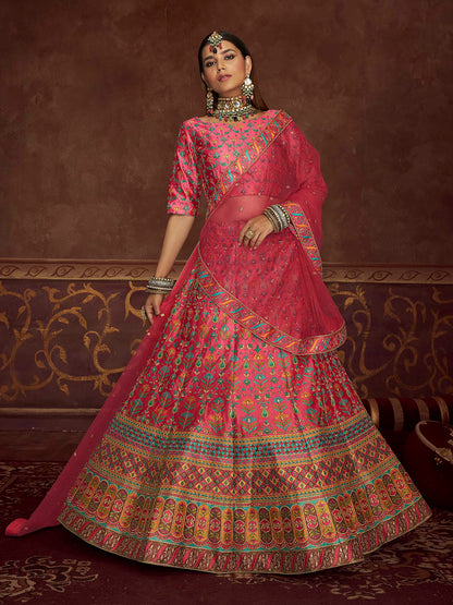 Myra Pink Art Silk Embroidered Designer Lehenga