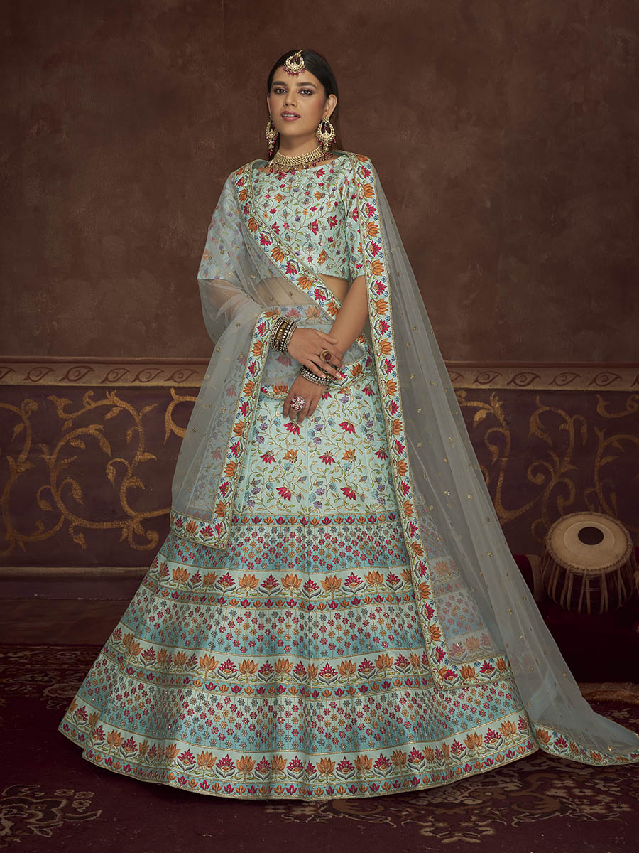 Myra Sky Art Silk Embroidered Designer Lehenga