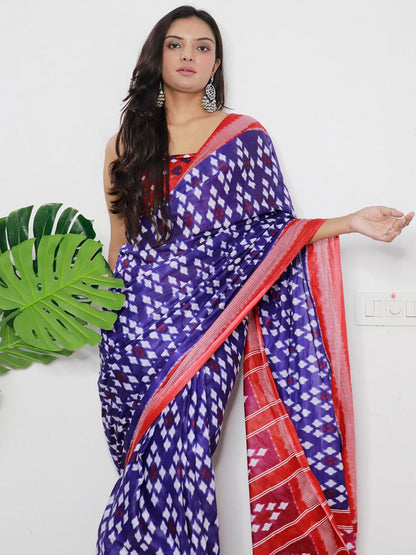 Saree Mall Ethnic Motifs Printed Pure Cotton Ikat Sarees