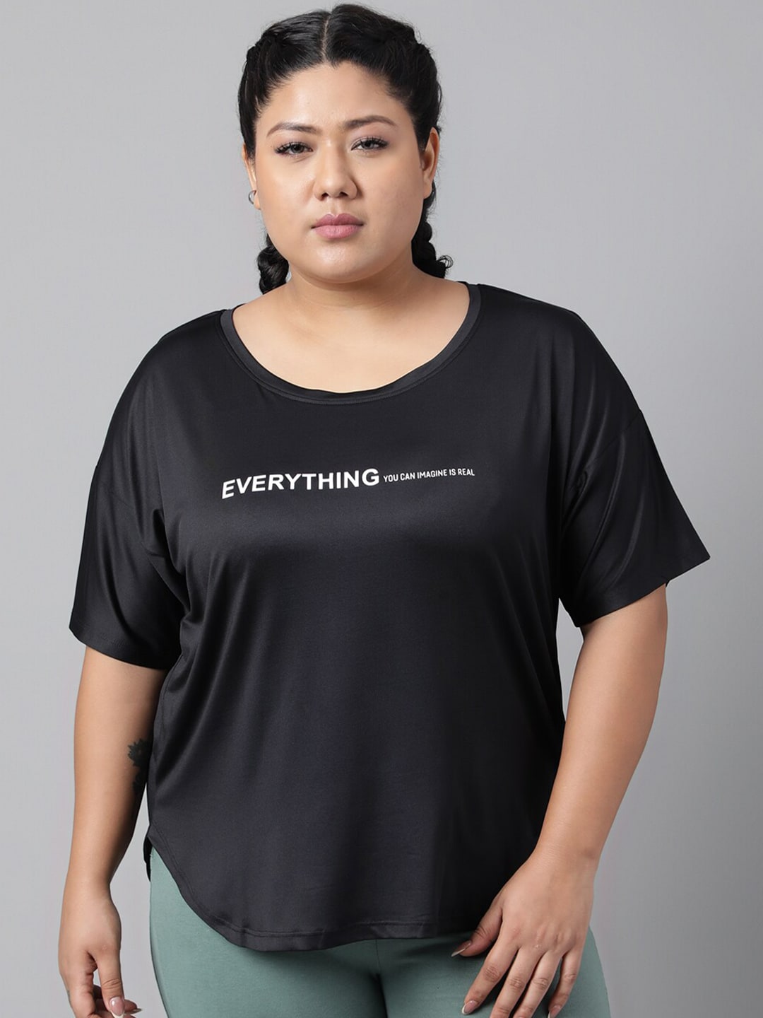 MKH Plus Size Relaxed Fit Typography Printed Drop Shoulder Sleeves Dri-Fit Sports T-shirt