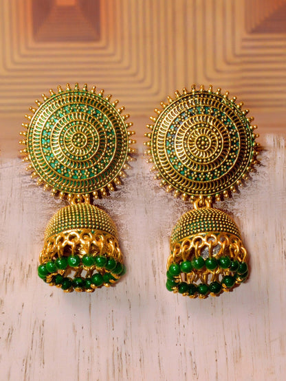 Gold-Polished Alloy Designer Brass Jhumki Earrings - The Pari