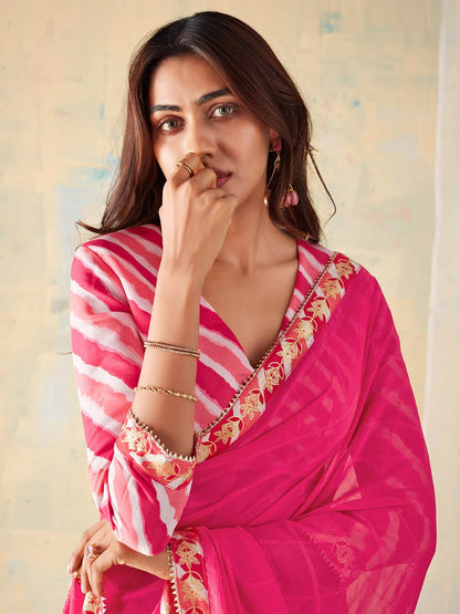 Saree Mall Checked Gotta Patti Pure Georgette Sarees