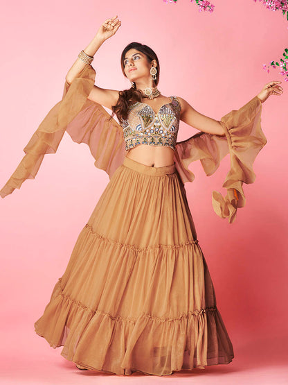 Myra Orange Art Silk Designer Lehenga