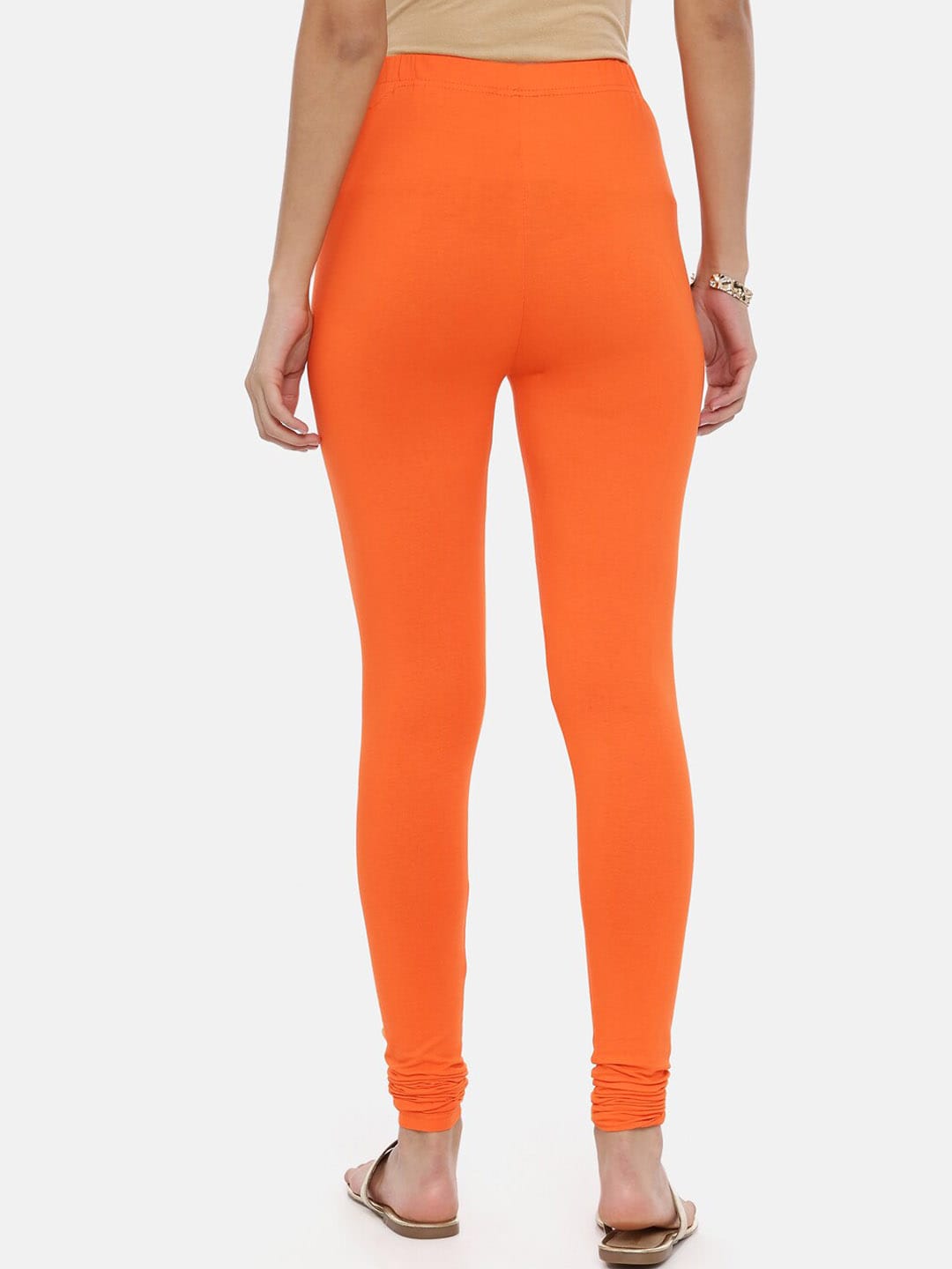 Souchii Orange Solid Slim-Fit Churidar-Length Leggings