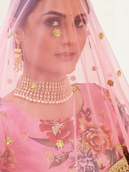 Myra Pink Floral Print Embroidered Designer Lehenga