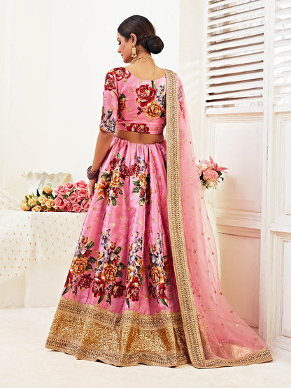 Myra Pink Floral Print Embroidered Designer Lehenga