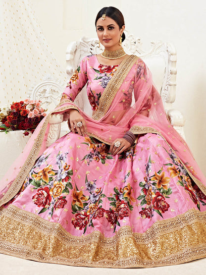 Myra Pink Floral Print Embroidered Designer Lehenga