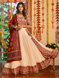Myra Beige Maslin Cotton Embroidered Navratri Special Lehenga