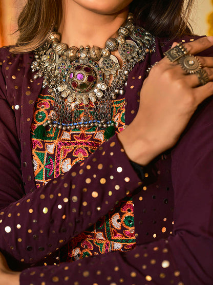 Myra Purple White and Red Maslin Cotton Embroidered Navratri Special Lehenga