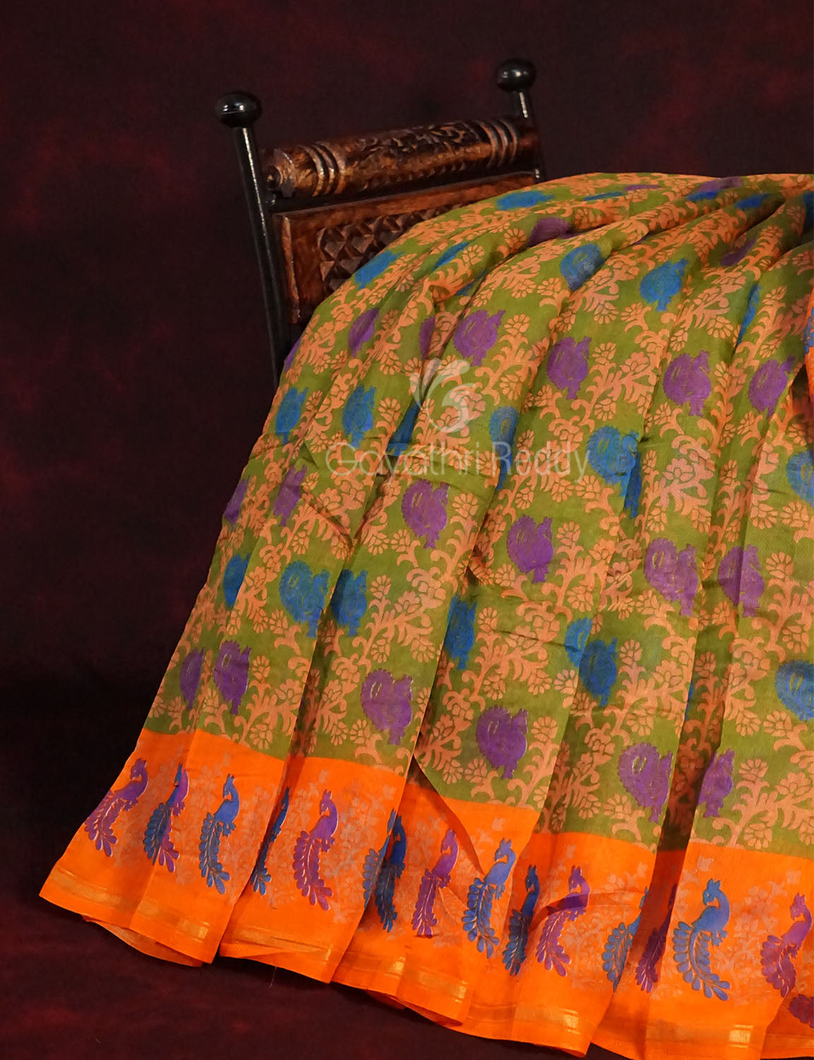 Pastel Peach All Over Printed Semi Chanderi Saree By Gayathri Reddy Designer Studio