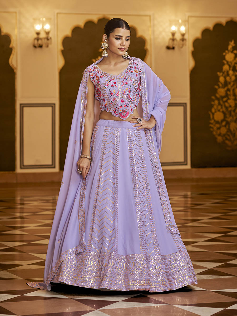 Myra Lavender Gorgette Embroidered Designer Lehenga Choli