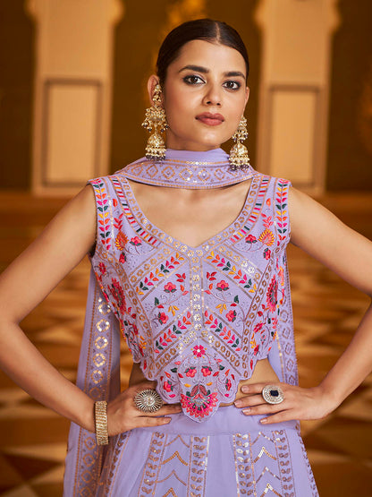 Myra Lavender Gorgette Embroidered Designer Lehenga Choli