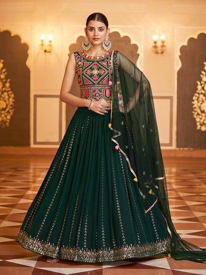 Myra Green Gorgette Embroidered Designer Lehenga Choli