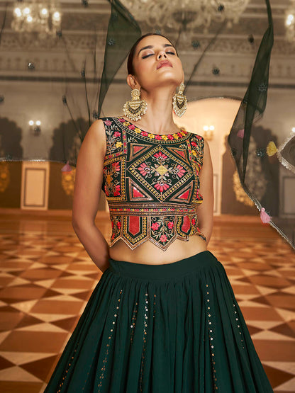 Myra Green Gorgette Embroidered Designer Lehenga Choli